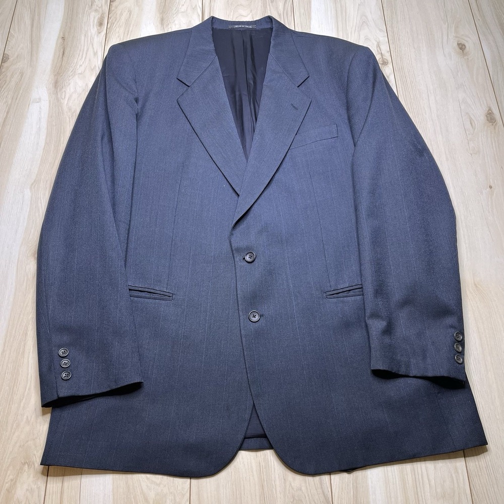 Lubiam Blazer Mario Zegna RSM Wool 2 Button Stripes Blue Men Size 48R